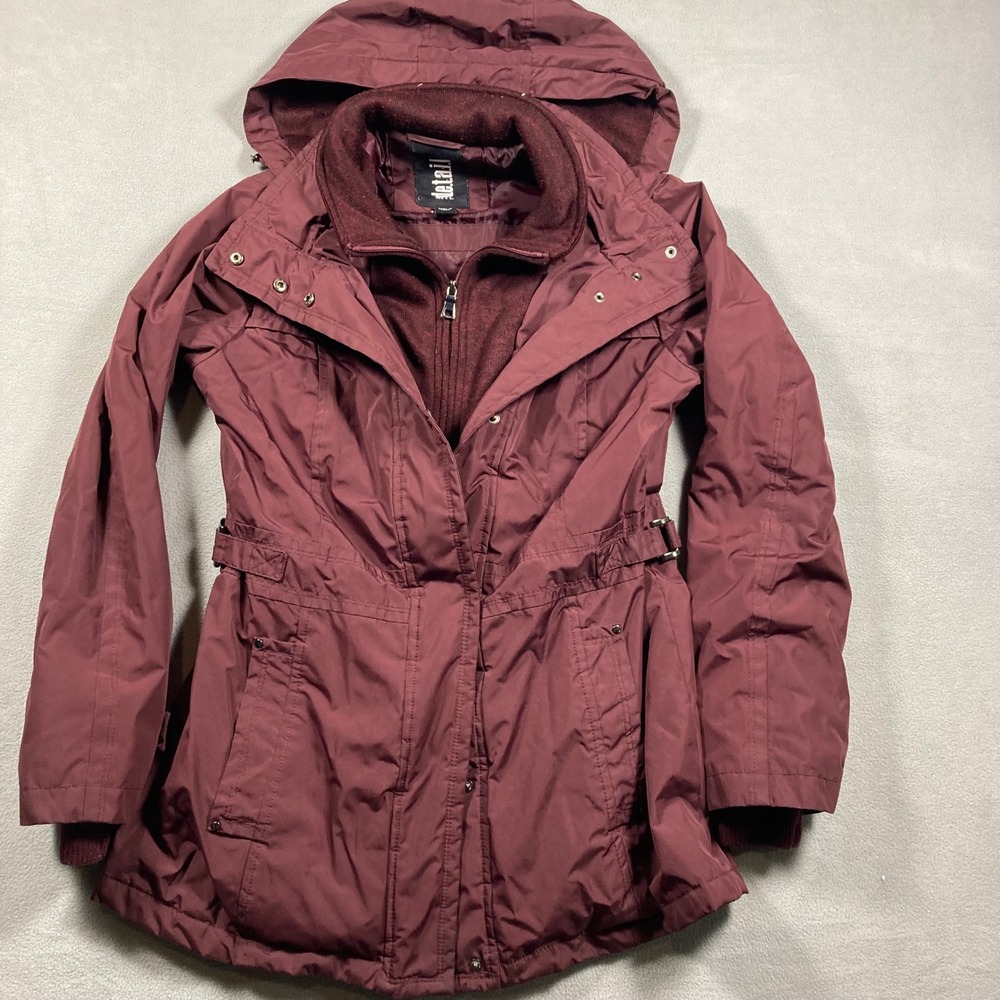 d.e.t.a.i.l.s INTL Jacket Womens Size Small Burgundy Solid Hooded Parka Burgundy